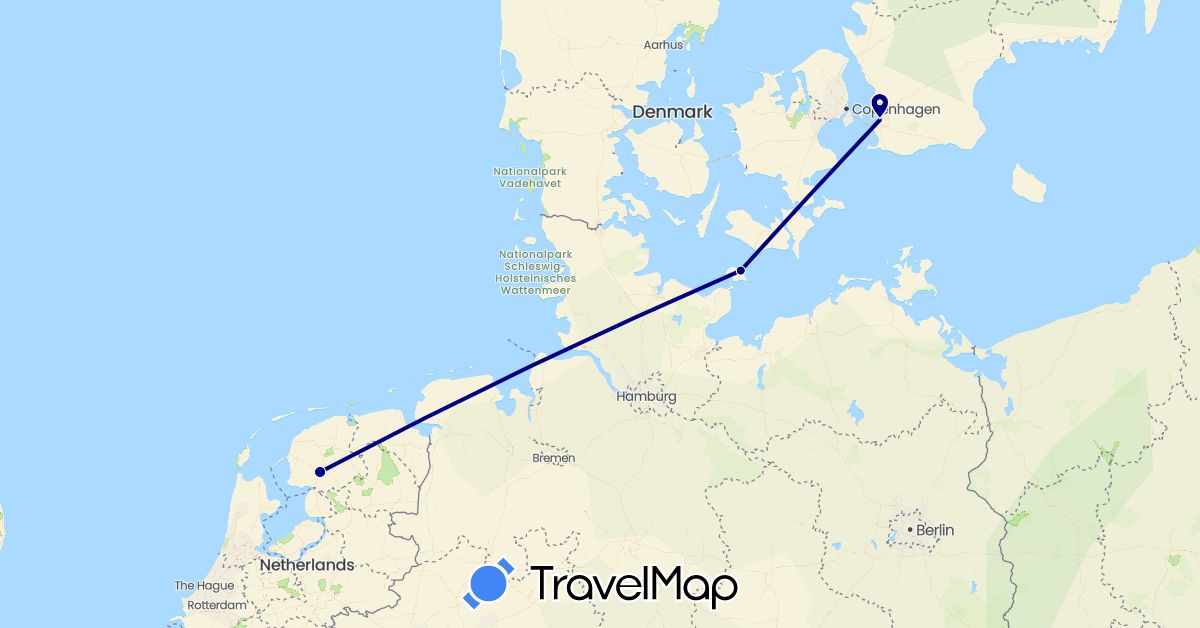 TravelMap itinerary: driving in Germany, Netherlands, Sweden (Europe)